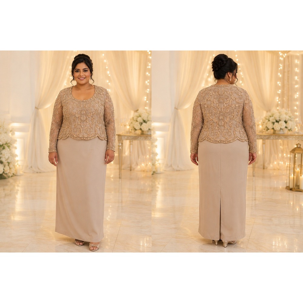 Wedding Alyce Designs Vintage Silk Sequin Beads Formal Gown Beige 16 Maxi Dress